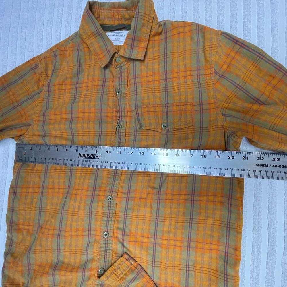 REI Cooperative Plaid Button-Down Shirt Mens Medium Striped Orange & Blue Cotton - Picture 6 of 9
